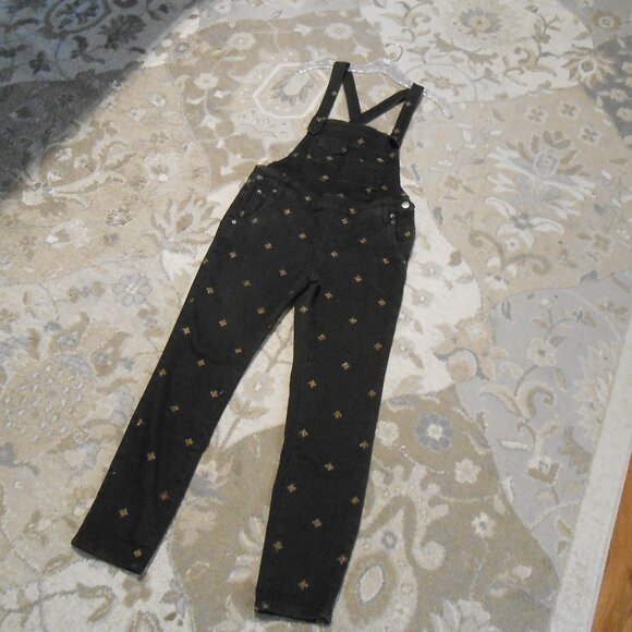 Free People Black Denim With Gold Thread Stars Overalls - Picture 1 of 12
